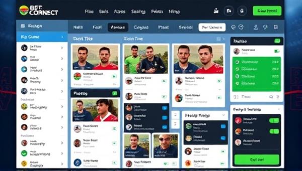 A vibrant and dynamic social betting platform interface showcasing user profiles, betting tips, and real-time interactions between members, creating a sense of community and collaboration within the BetConnect Community network.