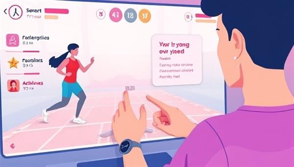 An illustration of a user interacting with the fitness app, shown as a game interface where the player