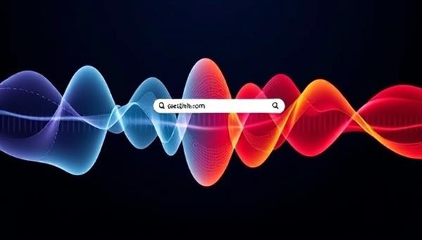 A visually dynamic representation of sound waves transforming into search results, symbolizing VoiceRank Solutions