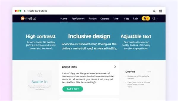 A visually appealing representation of a website interface with inclusive design elements, such as high contrast buttons, screen reader compatibility features, and adjustable text sizes, demonstrating the accessibility enhancements made by AI-powered solutions for universal usability.