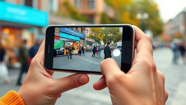 An image showing a customer using a smartphone to interact with an AR advertisement overlaying a real-world setting, creating an engaging and immersive experience that captures attention and drives brand engagement.