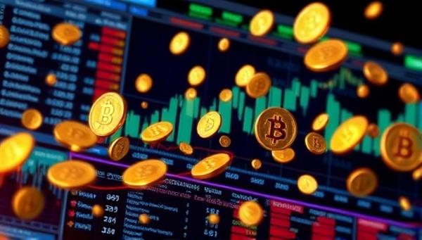 An artistic rendering of digital coins flying across a digital exchange platform, symbolizing the seamless and secure transactions on CryptoBet Exchange using cryptocurrencies.