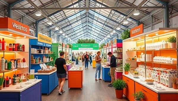 An inviting image of a virtual wellness fair with colorful booths showcasing various health and wellness products, lively demonstrations, and engaging interactions, reflecting the vibrant and diverse offerings available on Vitality Marketplace for a holistic well-being experience.
