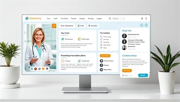 An elegant and user-friendly online portal displaying virtual doctor consultations, medication reminders, and personalized health plans for seniors, with a focus on simplicity and accessibility for the elderly demographic in the telemedicine concierge service.