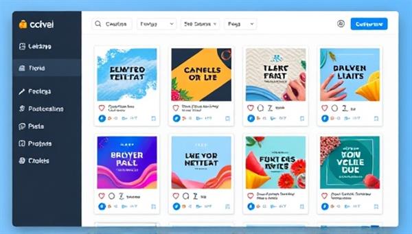 A digital platform interface showcasing a variety of customizable social media post templates, with vibrant graphics and engaging captions, symbolizing the convenience and creativity offered by the subscription service.
