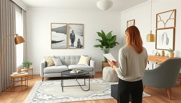 A stylish virtual interior design consultation setup featuring a digital room rendering, design elements, and decor samples, with a professional designer guiding a client through a virtual room transformation, highlighting creativity, style, and personalized design solutions in a virtual design studio.