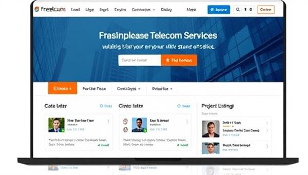An online marketplace interface showcasing a variety of freelance telecom services available for clients to browse and select, with profiles of expert freelancers and project listings, highlighting the convenience and flexibility of the Telecommunications Freelance Marketplace.