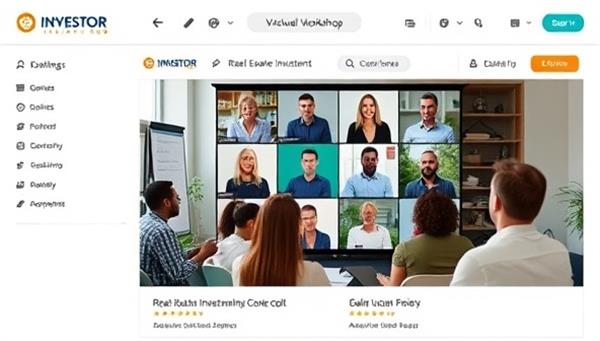 An engaging visual of a virtual workshop setting with a diverse group of participants attending an online real estate investment session led by an industry expert, showcasing the interactive and educational nature of Investor Insight Hub