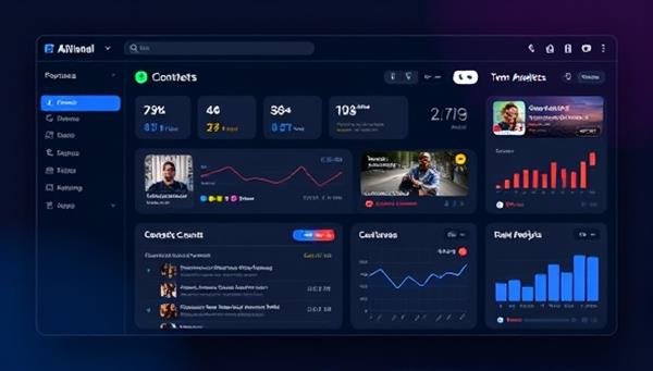 An advanced AI interface displaying a user-friendly dashboard with customizable content options, real-time analytics, and a sleek design, showcasing the platform