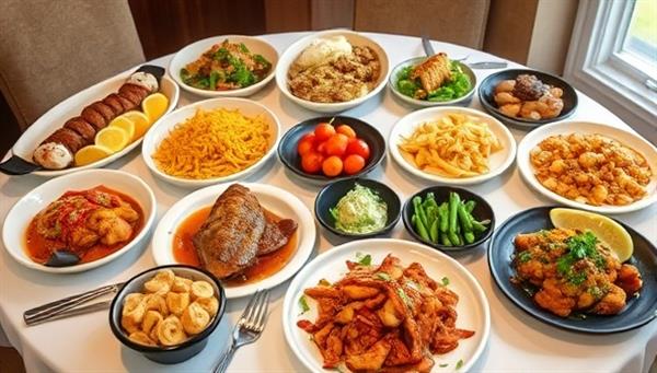 An enticing array of dishes from various local restaurants displayed on a beautifully set table, showcasing the diversity and quality of cuisine available through the LocalCrave Delivery platform, enticing viewers to explore new culinary experiences.