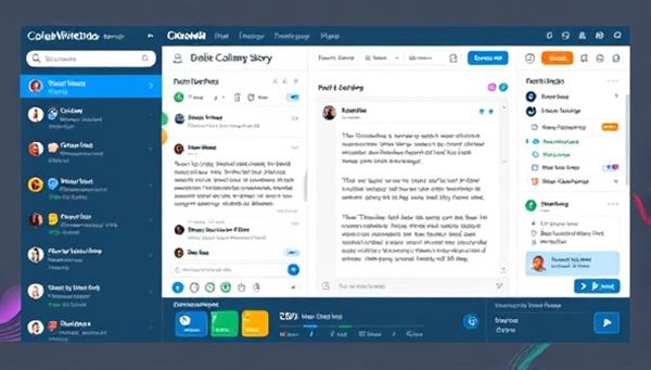 An interactive workspace screen displaying CollabWriteHub