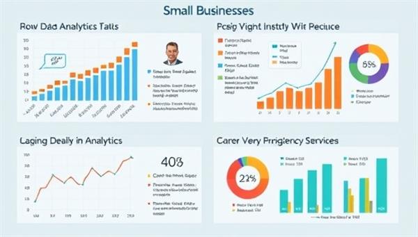 An infographic displaying data visualization and analytics charts with key insights for small businesses, symbolizing the transformative impact of data analytics consultancy services in driving business growth and efficiency.
