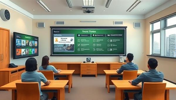 An educational setting with a virtual classroom environment displaying gaming tutorials, interactive quizzes, and skill-building exercises, creating a dynamic and engaging learning experience for gamers seeking to level up their gameplay.