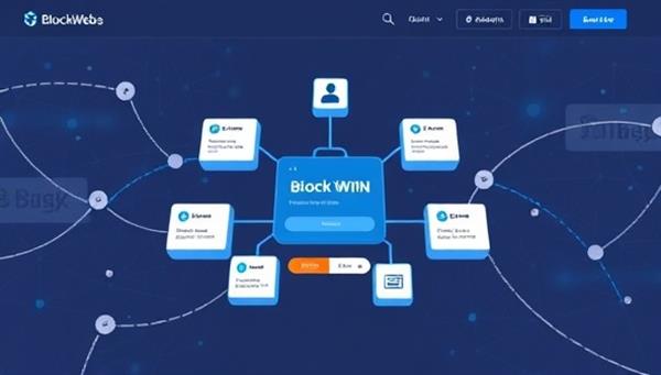 A digital marketplace interface with blockchain blocks forming a secure network around design services, client reviews, and payment options, symbolizing the transparent and trustworthy ecosystem offered by BlockWeb Designs, appealing to businesses seeking reliable design solutions.