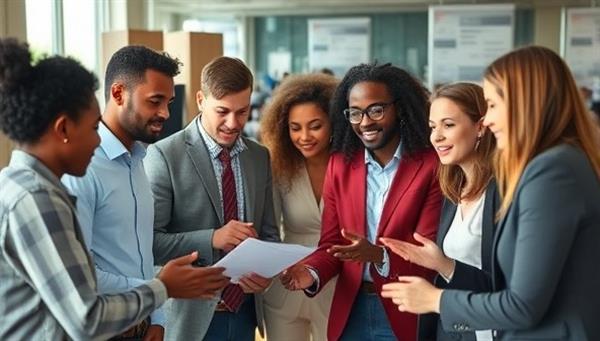 A diverse group of professionals from different backgrounds and ethnicities engaging in a collaborative brainstorming session, symbolizing inclusivity and diversity in the workplace.