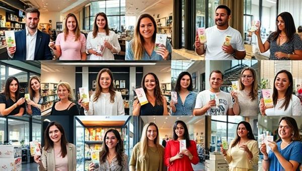 An engaging collage of various local influencers showcasing products from different businesses in a vibrant and diverse community setting, illustrating the power of local influencer marketing.