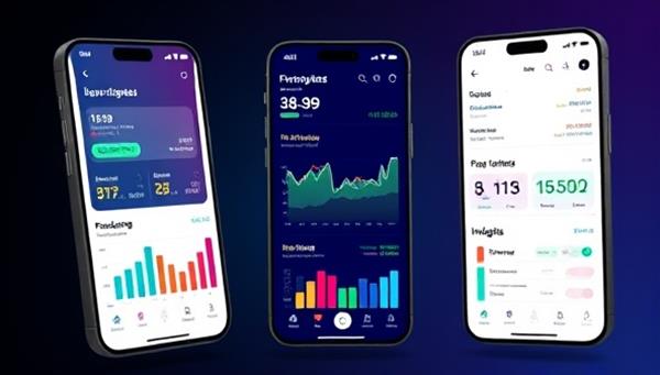 An engaging app interface showcasing personalized financial insights, interactive charts, and budgeting tools, emphasizing the app
