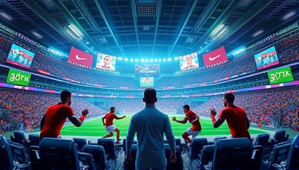 An imaginative illustration of virtual athletes competing in a fantasy stadium filled with digital banners and interactive screens, showcasing the dynamic and immersive experience of Fantasy BetX where fantasy sports and betting converge in a vibrant gaming environment.