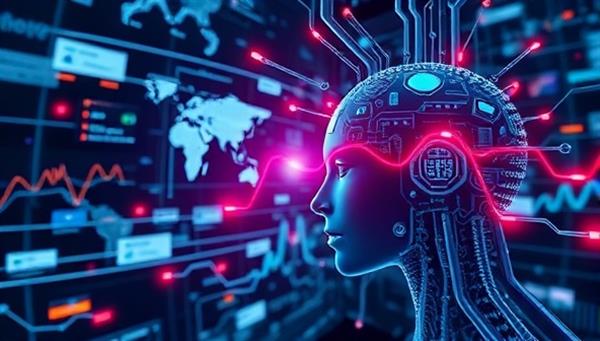 A futuristic visualization of an AI system analyzing data streams from various online ad campaigns and making real-time optimization adjustments, symbolizing the seamless and efficient automation of localized advertising strategies through OptiLocate.