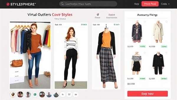 A stylish digital scene showcasing a virtual fashion consultation session with a stylist providing outfit recommendations, style tips, and accessory pairings, featuring a virtual wardrobe display, fashion mood boards, and chic clothing options, highlighting the personalized and trend-forward styling services on StyleSphere.