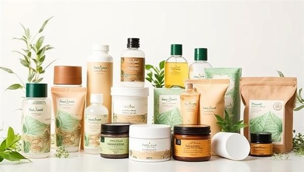 An innovative image featuring a collection of eco-friendly beauty packaging solutions, including refillable containers, compostable materials, and biodegradable packaging designs, arranged in a visually appealing and environmentally conscious display, symbolizing sustainability and innovation in beauty packaging.