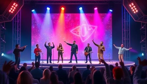 An engaging digital artwork featuring a diverse group of artists showcasing their talents through various mediums, set against a backdrop of a virtual stage and cheering virtual audience, capturing the essence of creativity and entertainment online.