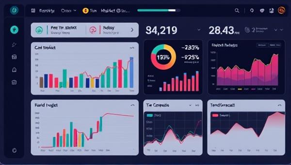 A sleek dashboard interface displaying real-time market insights, competitor analysis graphs, and trend forecasts, illustrating the tool
