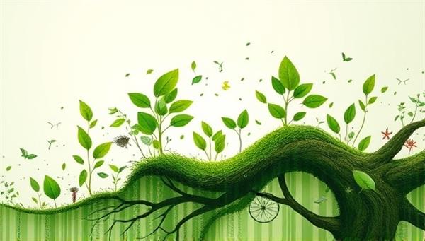 An artistic representation of nature intertwined with digital elements, symbolizing the harmonious blend of sustainability and influencer marketing, conveying the agency