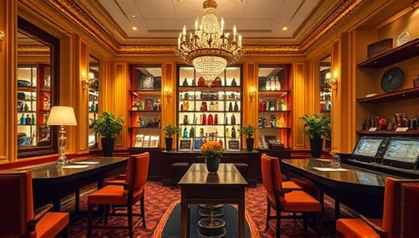 An elegant image of a sophisticated betting boutique adorned with luxurious furnishings, bespoke betting stations, and personalized wagering menus, exuding an atmosphere of exclusivity and refinement at Custom Wager Workshop.