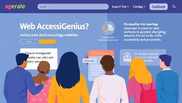An engaging visual representation of a diverse group of users interacting with a website interface enhanced by AccessiGenius AI, showcasing inclusive design elements, alternative text features, and accessibility enhancements, symbolizing the impact of AI technology on web inclusivity and compliance.