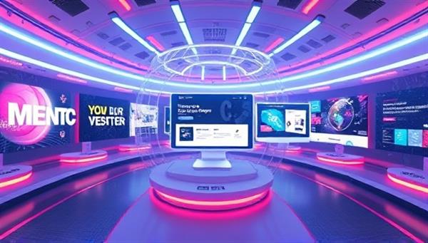 An immersive VR environment showcasing a virtual design gallery with interactive web prototypes floating in a futuristic digital space, surrounded by dynamic visuals and vibrant colors, inviting users to explore and experience web design in a new dimension through VR DesignSphere.