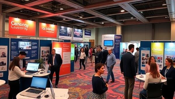 An engaging virtual career fair environment with virtual booths representing different industries, interactive networking spaces for job seekers and employers, and professional development workshops conducted by industry experts, fostering career growth and opportunities in a virtual setting.