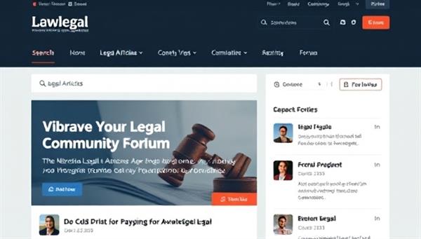 An interactive website interface displaying legal articles, a search bar, and a vibrant legal community forum, showcasing a dynamic and engaging online legal resource hub.