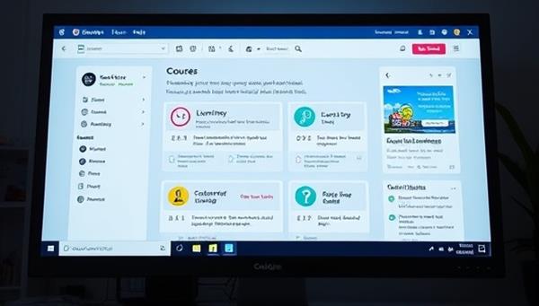 An e-learning course interface displayed on a computer screen, featuring interactive learning modules, quizzes, and multimedia elements, highlighting the consultancy