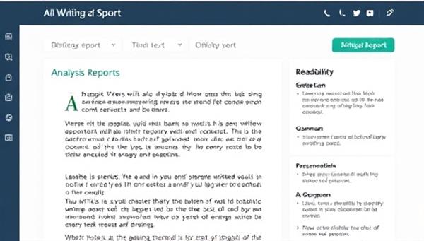An AI-powered writing analysis tool interface displaying a detailed analysis report of a sample text, highlighting areas for improvement in style, tone, readability, and grammar, with personalized recommendations for enhancing the writing content.