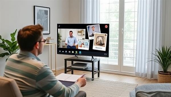 A virtual consultation setup with a consultant conducting a video call with a property owner, displaying energy-efficient tips and solutions on the screen, highlighting the convenience and effectiveness of remote consultations.