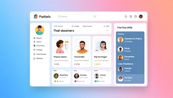 An interactive online platform interface displaying user profiles of skill providers and learners, with a virtual marketplace where users can browse skills, schedule sessions, and leave reviews, emphasizing the collaborative and community-driven nature of the skill-sharing hub.