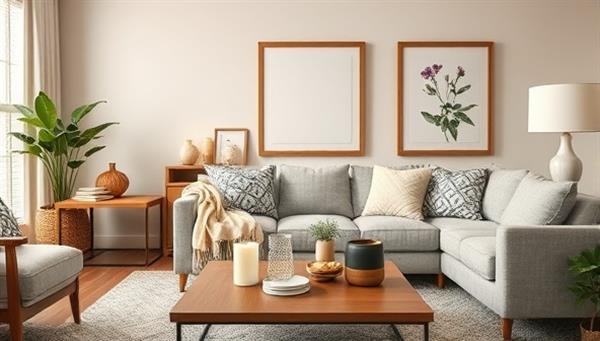 An elegantly styled living room showcasing the curated artisanal home decor items from Crafted Haven