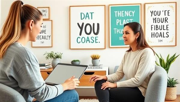 An inspiring image of a health coach conducting a virtual coaching session with a client, discussing wellness goals and progress, with motivational posters and healthy lifestyle props in the background, creating a positive and supportive environment for personal growth and transformation.