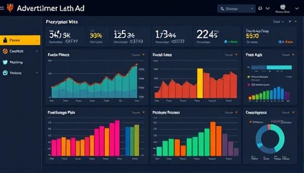 A sleek dashboard interface displaying real-time social media ad data with colorful graphs and engagement metrics, highlighting the power of data-driven advertising decisions.