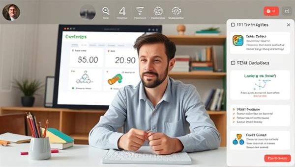 An online STEM tutoring session snapshot with a tutor explaining a scientific concept, accompanied by interactive visual aids, digital simulations, and engaging STEM activities, fostering curiosity and learning in a virtual educational setting.
