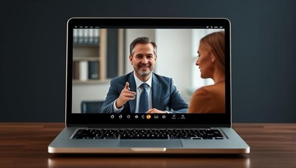 An engaging graphic of a laptop screen showing a virtual legal consultation in progress, with a lawyer providing advice to a client via video call, conveying professionalism and modern legal services.