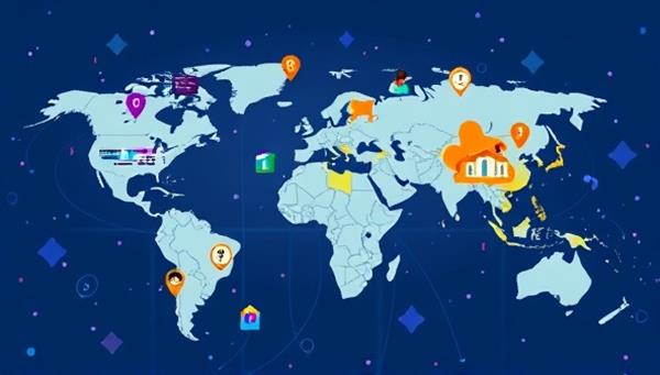 A dynamic digital illustration depicting a virtual map with internship opportunities popping up in various locations, symbolizing the global reach of InternConnect and the diverse internships available to candidates.
