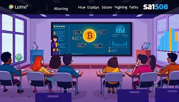 An online learning platform interface featuring engaging crypto courses, interactive quizzes, and a virtual classroom setting with animated characters explaining blockchain concepts, appealing to beginners in a fun and educational way.