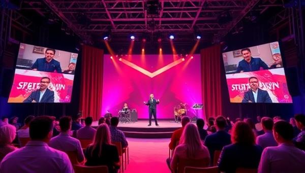 A vibrant digital stage setting with virtual attendees from different parts of the world interacting with each other and enjoying a live performance, showcasing the diversity and excitement of virtual events on EventVibe.