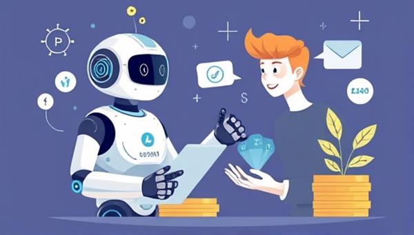 An illustration of a friendly and helpful robot assisting a person with managing their finances, showcasing a futuristic and user-friendly approach to personal finance.