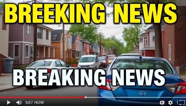 An engaging video thumbnail showing a breaking news scene from a local neighborhood, with vibrant colors and bold text overlay, capturing attention and invoking curiosity.
