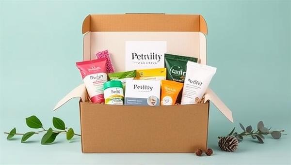 An elegantly designed subscription box filled with an assortment of pet health and wellness products, beautifully arranged with colorful packaging and natural elements, exuding a sense of joy and care for pets, representing the essence of PetVitality Box.