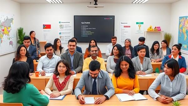 A vibrant virtual classroom setting with diverse avatars engaging in language lessons, exchanging cultural insights, and practicing language skills through interactive exercises, fostering a dynamic and inclusive learning environment.