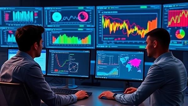 A team of data analysts analyzing complex datasets on computer screens, with colorful data visualizations and charts in the background, symbolizing the power of data-driven decision-making in government operations.